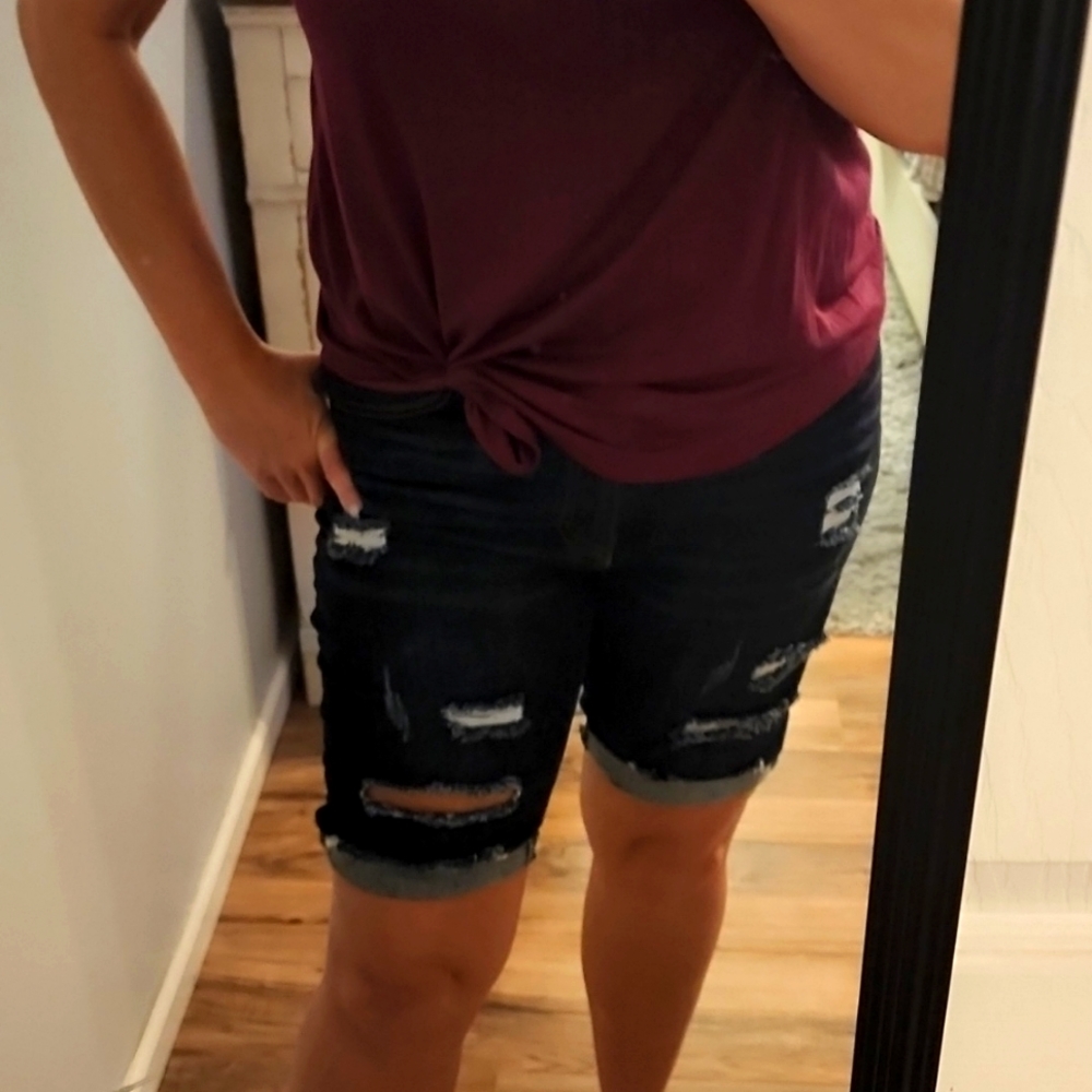 Womens Destroyed Bermuda Shorts